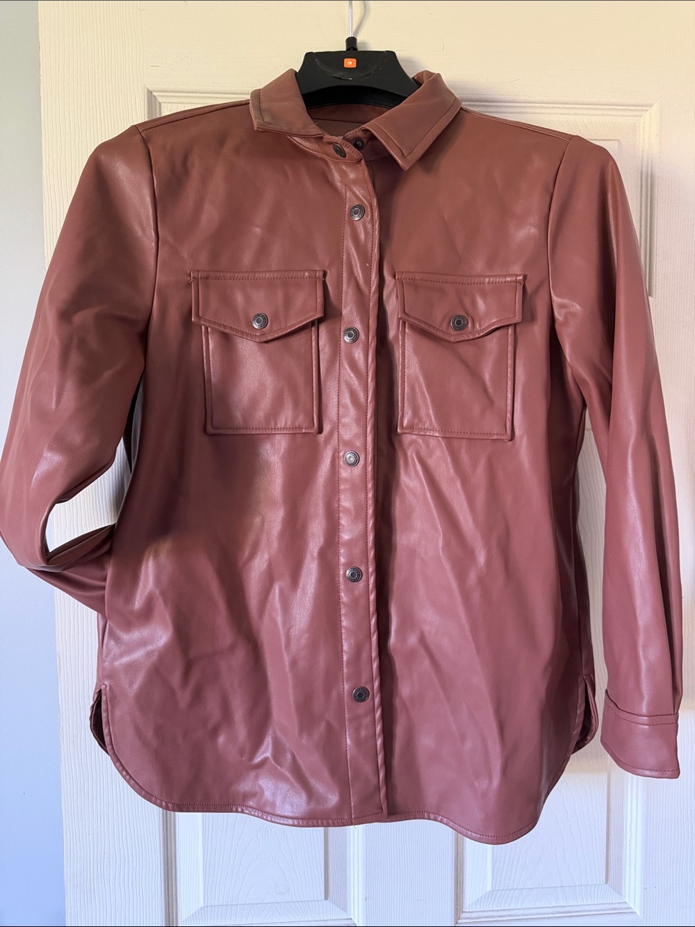Kensie Faux Leather Button-Front Jacket in Dusty Mauve
